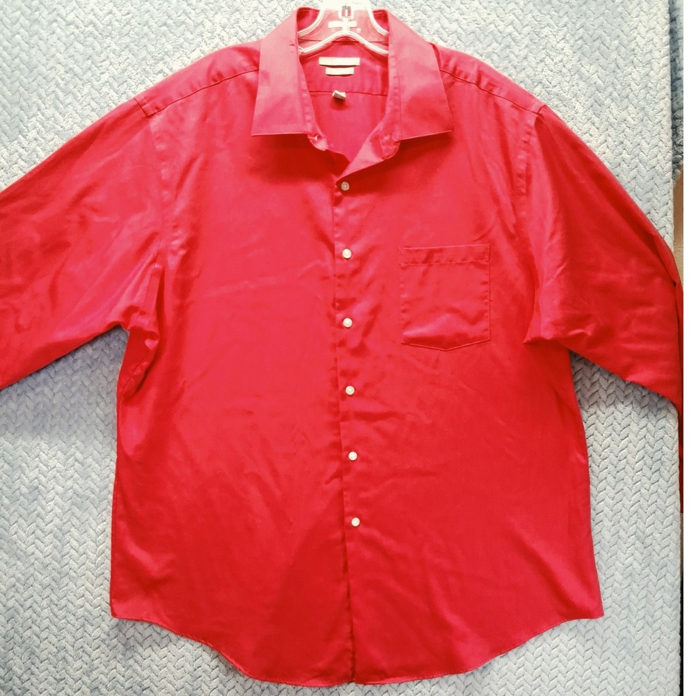 Van Heusen Mens Fitted Fushsia Non Iron Lux Sateen Dress Shirt 18 34/35
